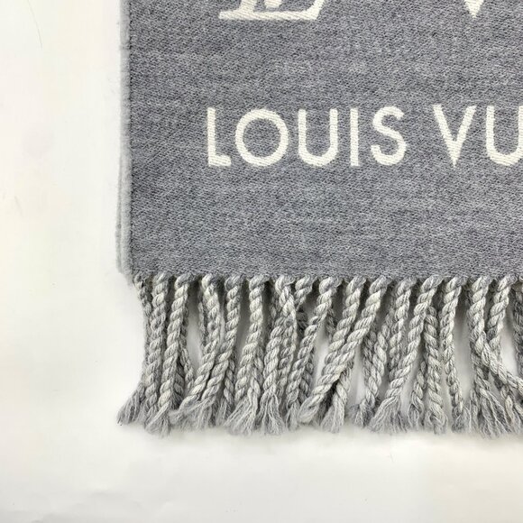 Louis Vuitton Grey Monogram Wool Fringe Scarf - Picture 3 of 9